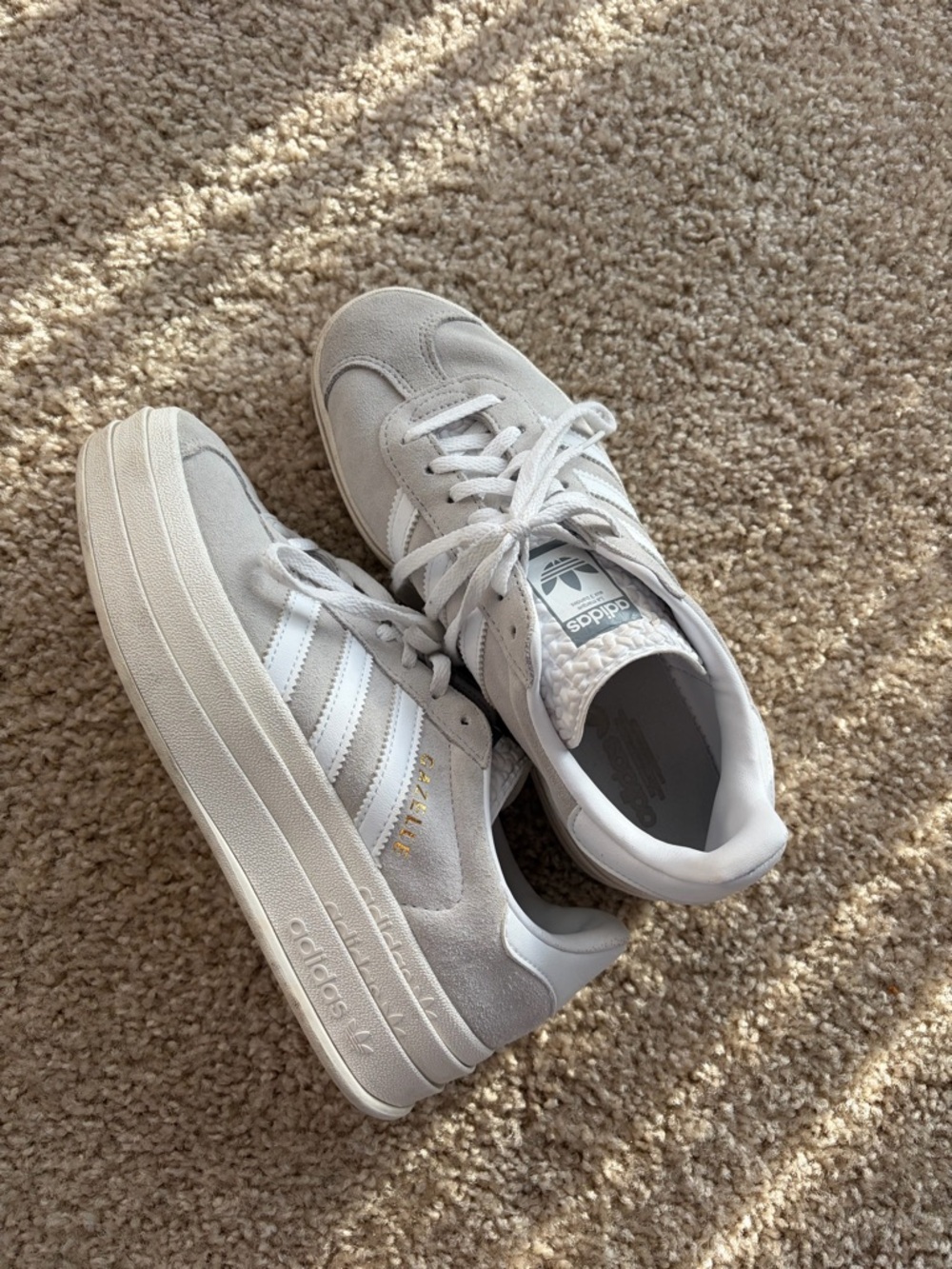 adidas Women’s Gazelle Platform Sneakers in Light Gray and White